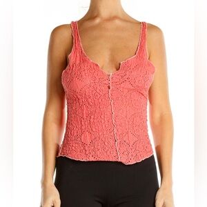Free People Intimately Pink Sleeveless Pucker Lace Notch Cami Tank Top